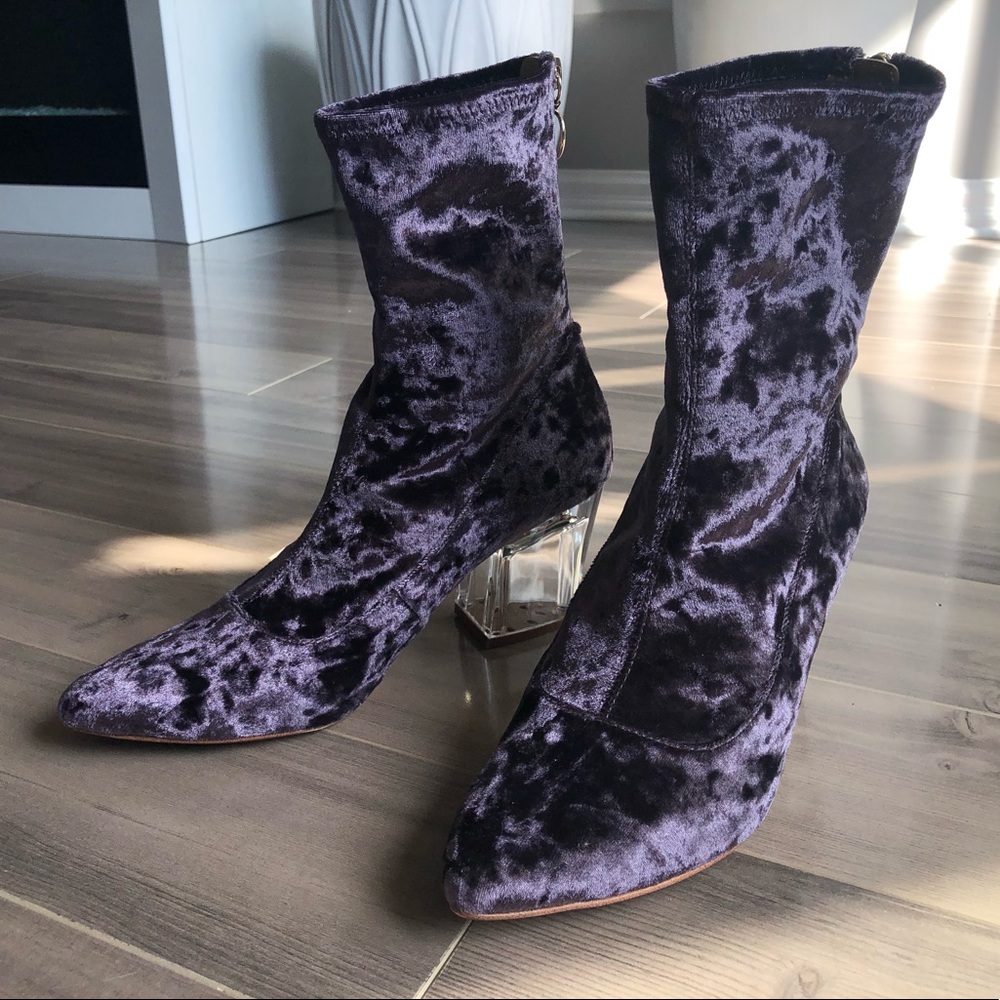 Velvet Ankle Boots in Purple